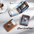 Brown leather wallets on a white surface with a cup of coffee and newspaper.