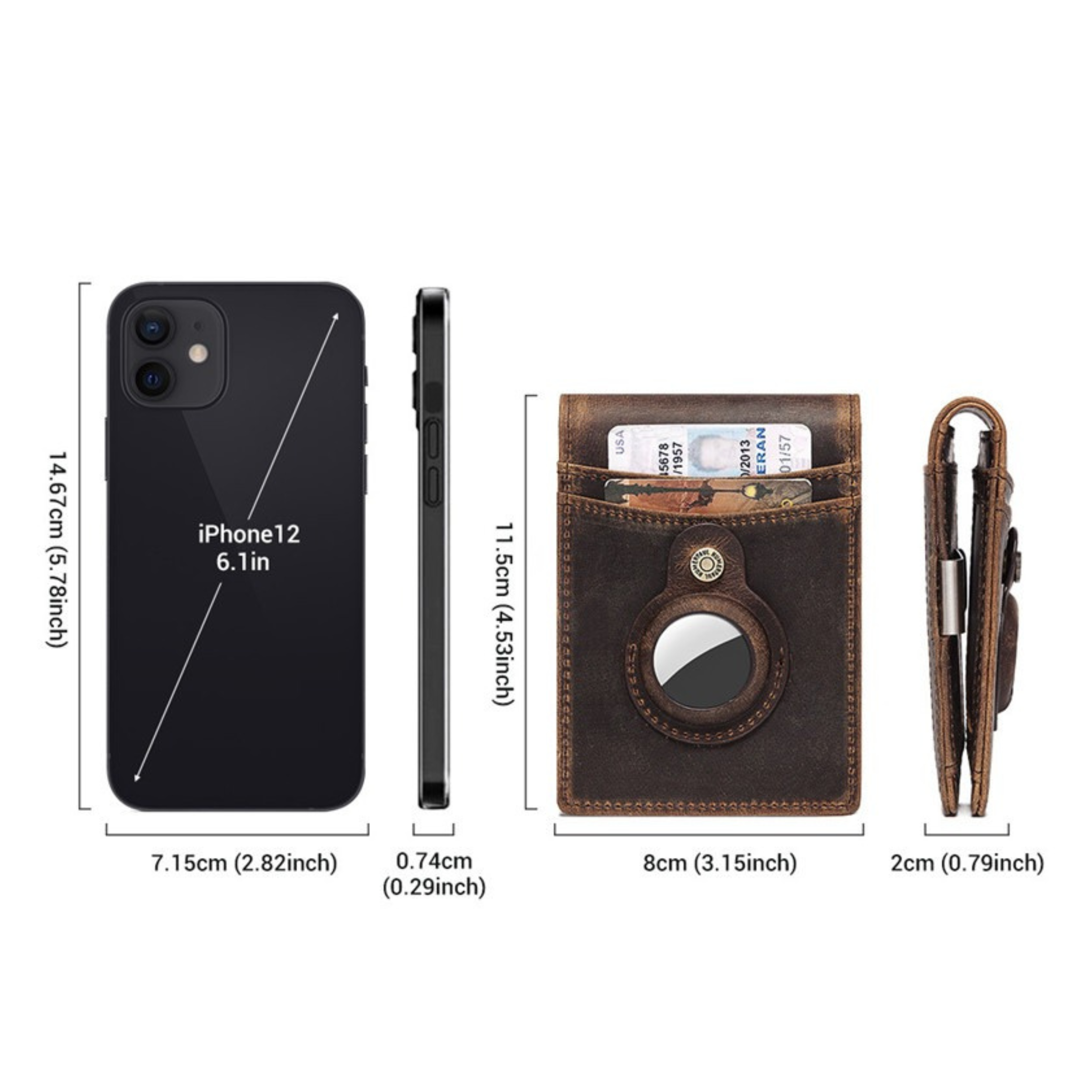 Measurement chart of a phone case with dimensions labeled