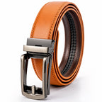 Brown leather belt with silver buckle on a white background