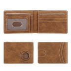 Brown leather airtag wallet with card slots on a white background