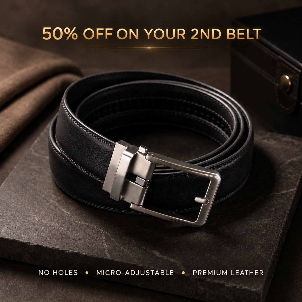 Black Ratchet Leather Belt for Men – Automatic Buckle Adjustable